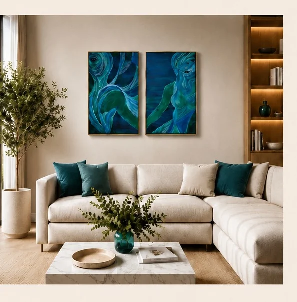 Lounge mockup with marine diptych